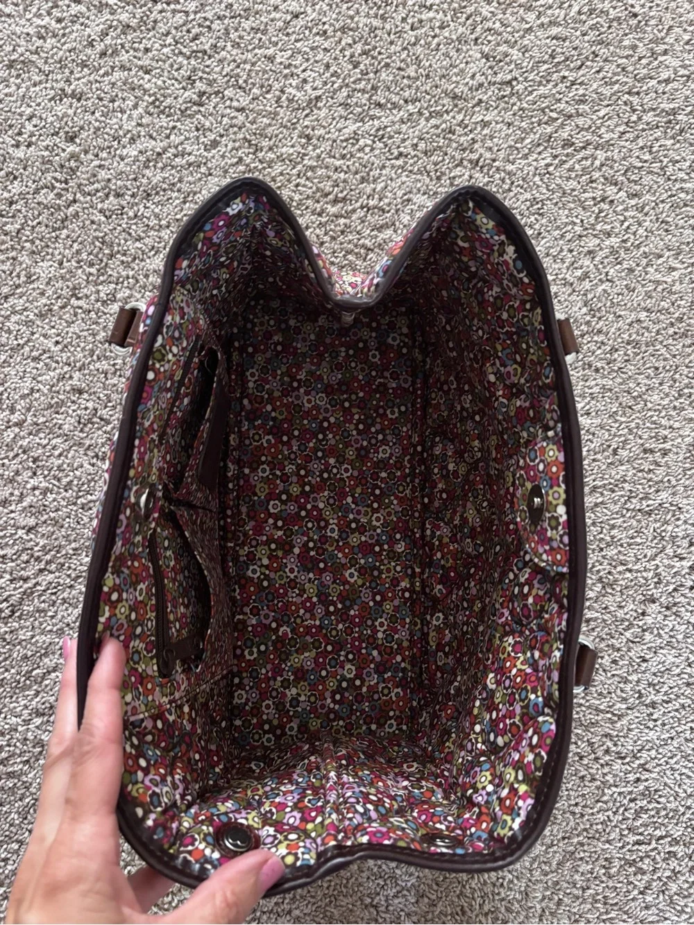 Brighton Heart to Heart Floral Quilted Calico tote Bag Leather Handles D773077